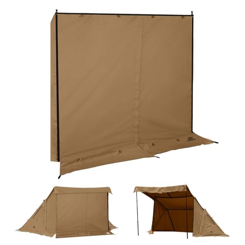 GOGlamping G・G PUP 2.0パップテント専用 前幕tc 1人用 炎幕 ポリコットンテント多機能前幕 中央の耐水ファスナー 【着脱可能なファスナー付き】 焚き火可 難燃 遮光 日よけ 撥水 開閉可能 コンパクト ソロ用キャンプ 4シーズン適用 (カーキ)