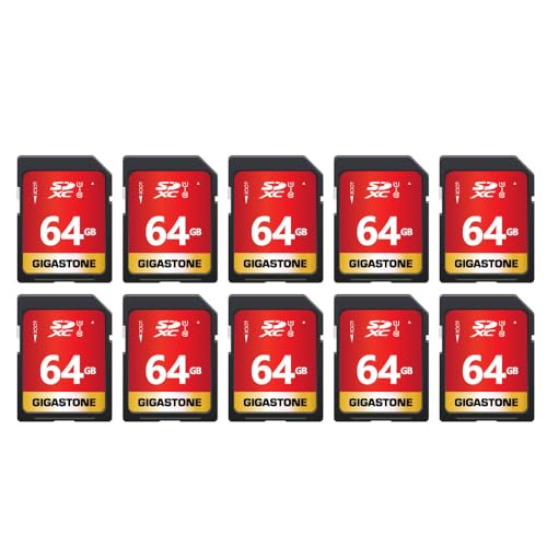【5】GIGASTONE 64GB SDカード 10個セット SDXC UHS-I U1 C10 80MB/s メモリーカード フルHD ビデオ デジタルカメラ 高速記録 ミニケース10個付き