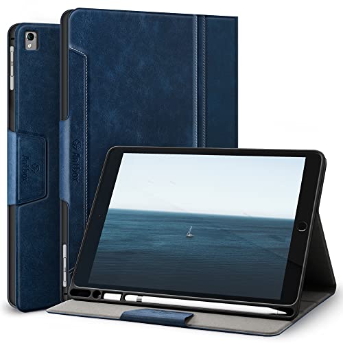 Antbox iPad 9.7 (iPad 第6/5世代) iPad Air2/Air/Pro 9.7 ケース 高級ソフトPUレザー製 Pencil収納 オートスリープ＆スタンド機能付き 手帳型 ひび割れ防止 全面保護 9.7インチ 専用ケース (ブルー)