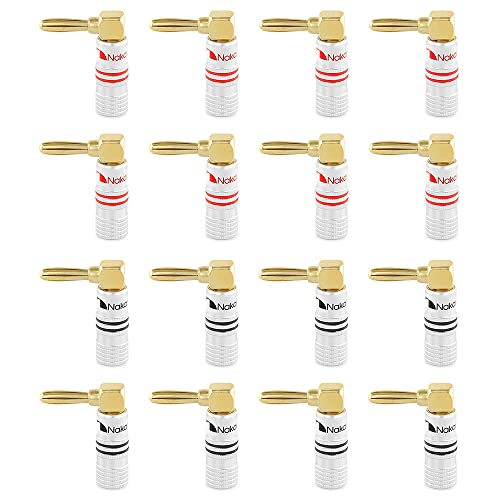 Nakamichi Excel シリーズ 24K 金メッキ Banana Plugs バナナ プラグ 12 AWG - 18 AWG ゲージ サイズ 4 mm スピーカー アンプ Hi-Fi AV ステレオ ホームシアター オーディオ ワイヤー ケーブル スクリュー コネクター 16個（8ペア）,