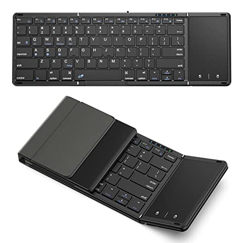 Omikamo キーボード ワイヤレス 折り畳み式 ipad キーボード Bluetooth タッチパッド付き 英語配列 フルサイズ 無線 マルチペアリング Android/iOS/Windows/Mac/Google USB-C充電式 パンタグラフ 薄型 軽量 コンパクト 持ち運び 日本語説明書付