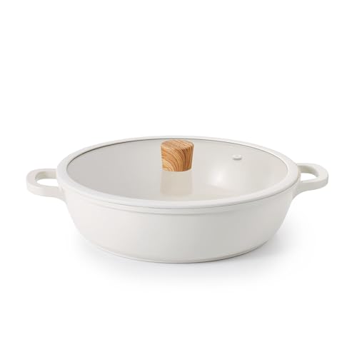 SENSARTE 両手鍋 28cm セラミック IH ガス 卓上鍋 すき焼き鍋 一品万能 煮る 焼く 炒める 揚げる 焦げ付きにくい お手入れ簡単 ガラス蓋付 しゃぶしゃぶ カレー おでん