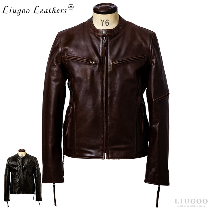 楽天市場】Liugoo Leathers 本革 レザ-バイカースタジャン メンズ