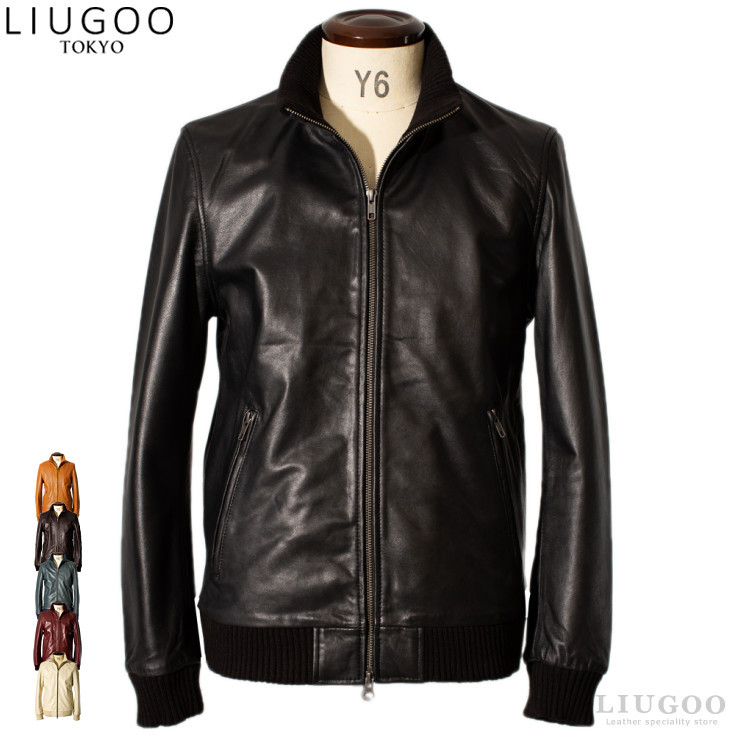 希少サイズ★リューグーレザーズ リアルレザースタジャン ブラック リブライン Liugoo Leathers 本革 レザ-バイカースタジャン メンズ