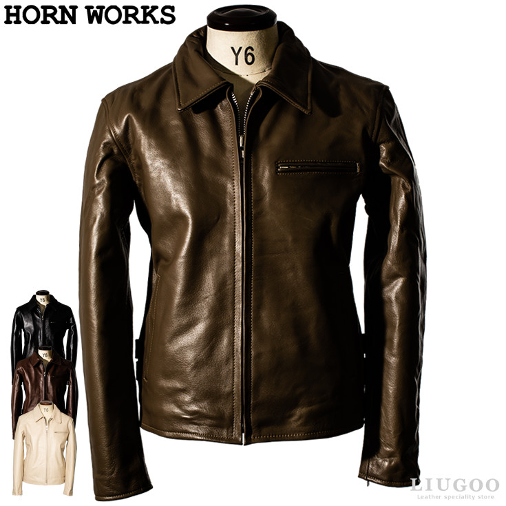 楽天市場】Horn Works 本革 襟付きシングルライダースジャケット