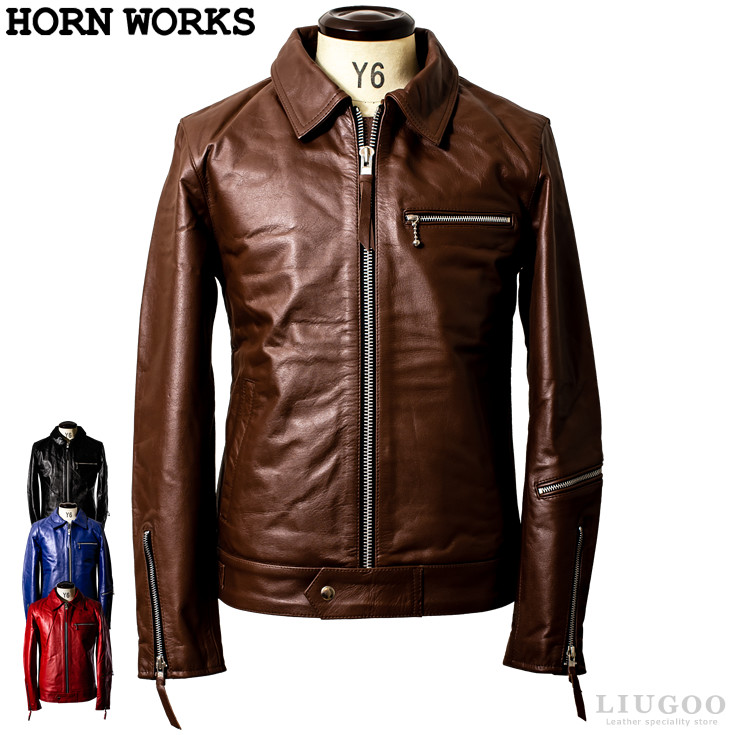 Horn Works 本革 UK襟付きシングルライダースジャケット メンズ ホーンワークス 3546 ドミネーター コルセア バイカー 革ジャン 皮ジャン 本皮ジャンパー ライディング ダブルライダース ブルゾン 海外発送可|レザージャケットのリューグー