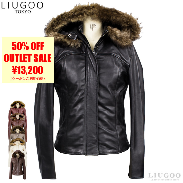 【50%OFFクーポン】LIUGOO 本革 フード付ハイネックシングルジャケット レディース リューグー WNG02LB レザージャケット ライダースジャケット 革ジャン 皮ジャン パーカー 上質 ブルゾン アウター ラムスキン フォックスファー 海外発送可