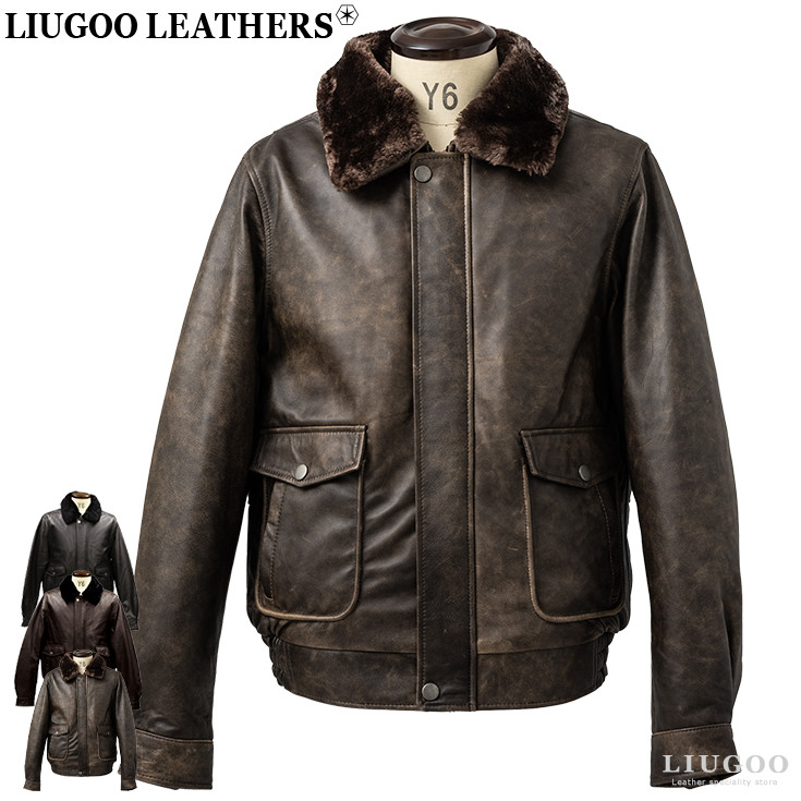 楽天市場】LIUGOO 本革 襟ボアレザーブルゾン ボンバー