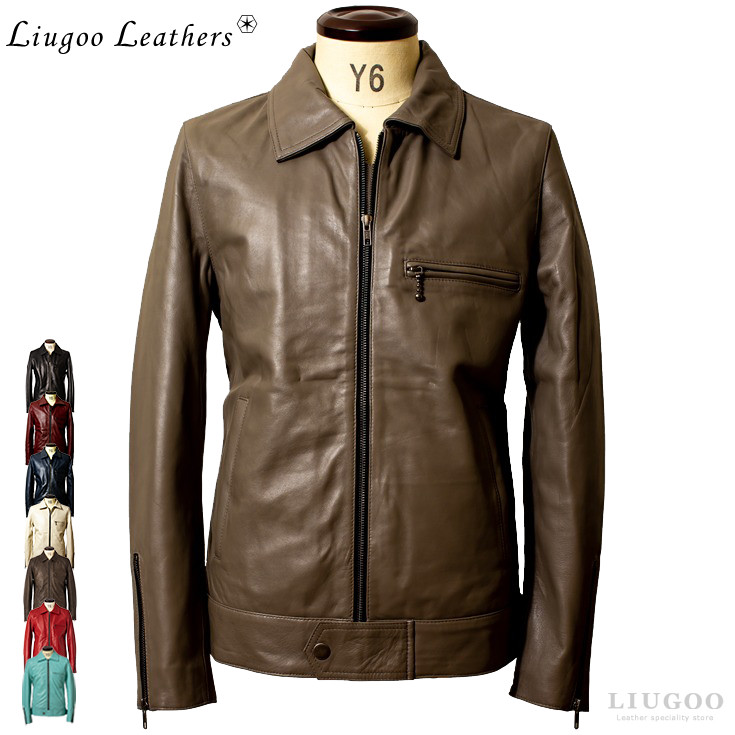 【20周年記念10%OFFクーポン】Liugoo Leathers 本革 UK襟付きシングルライダースジャケット メンズ SRY06A ダブルライダース ライダースジャケット レザージャケット 革ジャン 皮ジャン シングルライダース 本革ジャケット ブラック 黒 ジャケット アウター ブルゾン