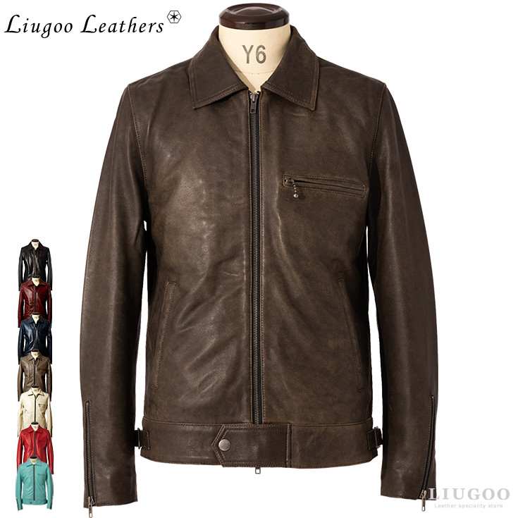 【20周年記念10%OFFクーポン】Liugoo Leathers 本革 UK襟付きシングルライダースジャケット メンズ リューグーレザーズ SRY06A ドミネーター コルセア ロッカーズ 革ジャン 皮ジャン 本皮ジャンパー ダブルライダース ブルゾン ブリティッシュ 海外発送可
