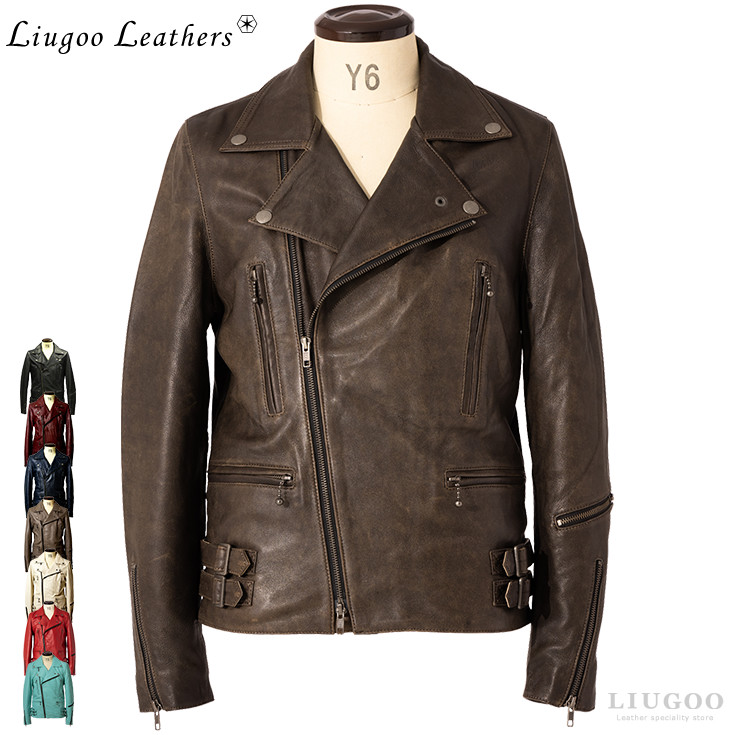 【20周年記念10%OFFクーポン】Liugoo Leathers 本革 UKダブルライダースジャケット メンズ リューグーレザーズ DRY09A レザージャケット ライトニング 革ジャン 皮ジャン 本皮ジャンパー ロッカーズ ダブル ブルゾン ブリティッシュ 海外発送可｜レザージャケットのリューグー