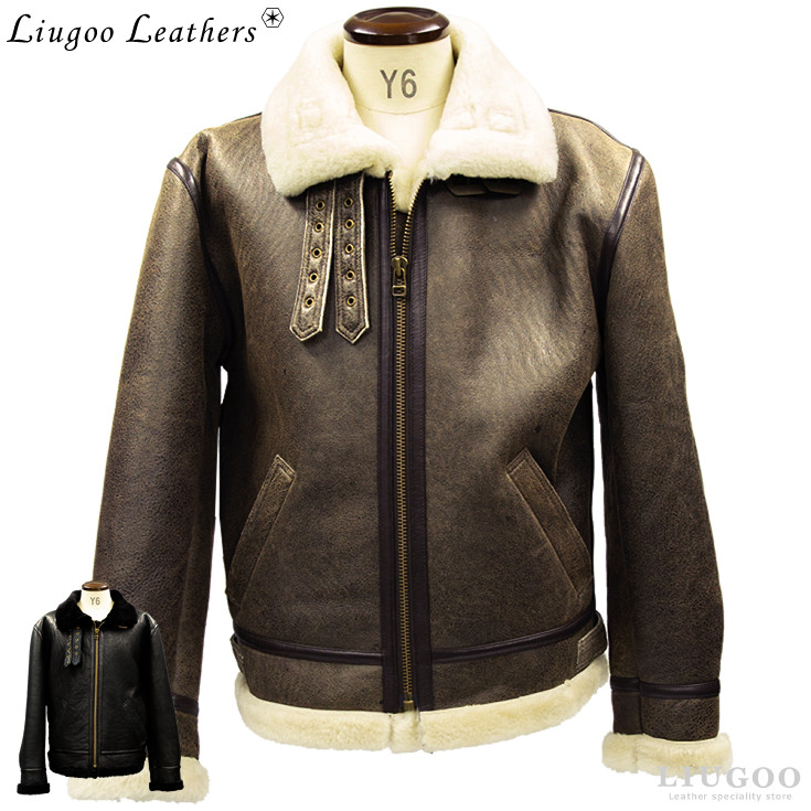 楽天市場 Liugoo Leathers 本革 B 3フライトジャケット ムートンジャケット メンズ リューグーレザーズ Mil02a レザージャケット バイカージャケット 革ジャン 皮ジャン 羊毛 本物 ライダースジャケット ボア 防寒 アウター 海外発送可 レザージャケットのリューグー