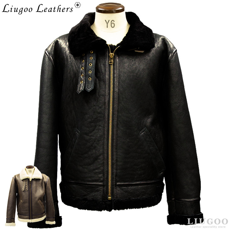 楽天市場 Liugoo Leathers 本革 B 3フライトジャケット ムートンジャケット メンズ リューグーレザーズ Mil02a レザージャケット バイカージャケット 革ジャン 皮ジャン 羊毛 本物 ライダースジャケット ボア 防寒 アウター 海外発送可 レザージャケットのリューグー