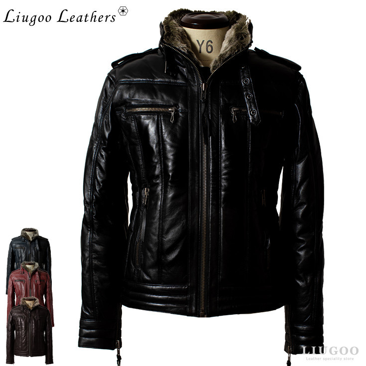 【20周年記念10%OFFクーポン】Liugoo Leathers 本革 ウィングネック ダウンライダース メンズ リューグーレザーズ WNG12A ダウンジャケット レザージャケット シングルライダース 革ジャン 本革ジャケット ブルゾン ジャンパー アウター オリジナルYKK使用