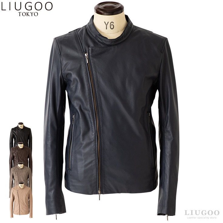 【20周年記念10%OFFクーポン】LIUGOO 本革 キャスケード ダブルライダースジャケット メンズ リューグー DRY15A レザージャケット ライダースジャケット 革ジャン 皮ジャン 本革ジャケット 黒 天然本皮 リアルレザー アウター 海外発送可