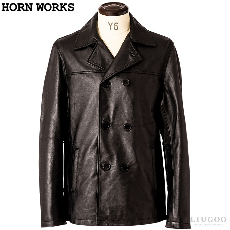 ホーンワークス　シングルライダース　牛革　本格派　大きめ　LL Horn Works 本革 襟付きシングルライダースジャケット メンズ