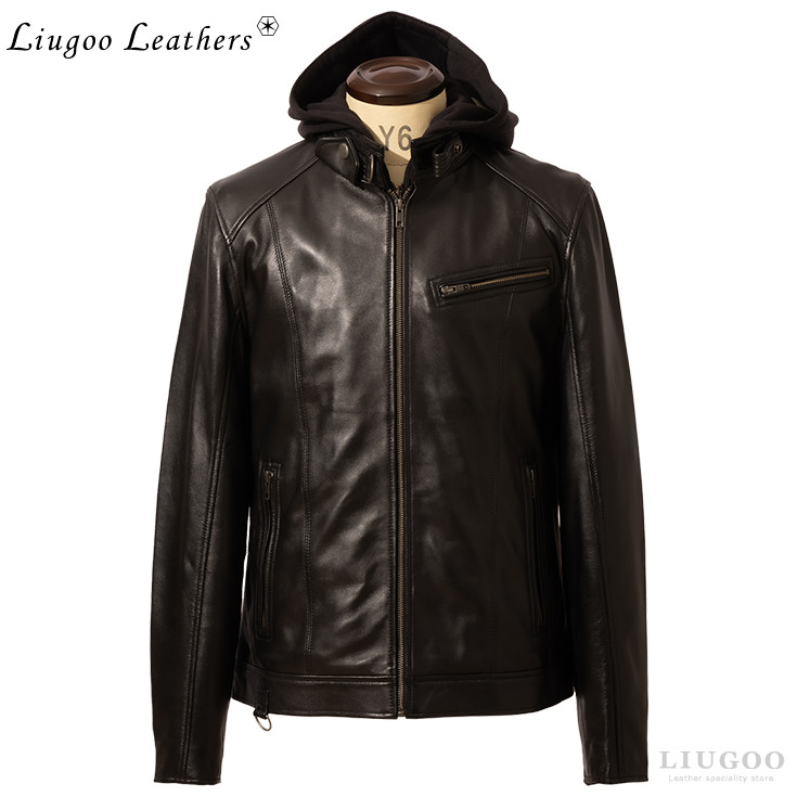 【30%OFFクーポン】Liugoo Leathers 本革 フード付シングルライダース メンズ リューグーレザーズ SRS22A レザージャケット ライダースジャケット 革ジャン 皮ジャン フード付ライダース フード 着脱可能 アメカジ ラグカジ ロック 海外発送可｜レザージャケットのリューグー 21,978円