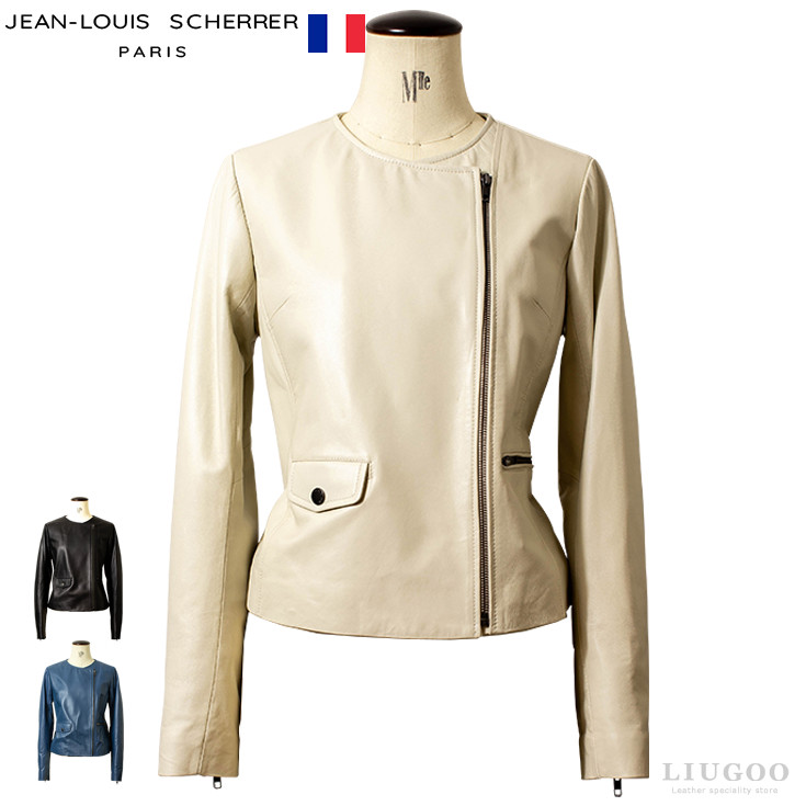 今年の新作から定番まで コート ジャケット ノーカラーダブルライダースジャケット 本革 Scherrer Jean Louis レディース ダブルライダース 革ジャケット ライダースジャケット レザーアウター 革ジャン 皮ジャン 本革レザージャケット フランス パリコレブランド