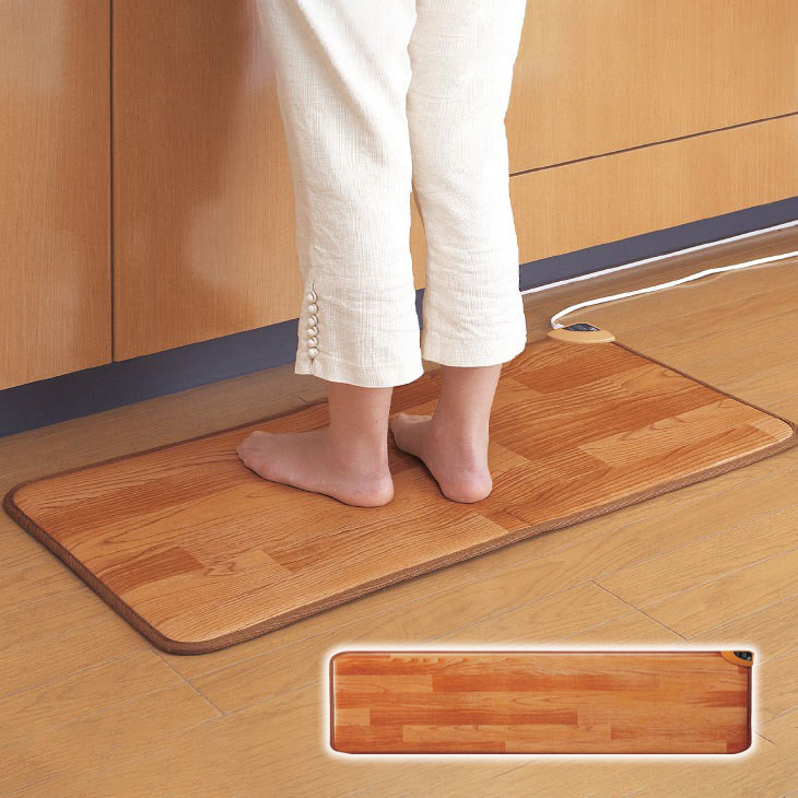 ホットカーペット 電気マット 電気カーペット ホットマット 180&times;45cm 防水 抗菌 防カビ キッチンマット 木目調 フローリングタイプ 省エネ エコ｜ライブイット