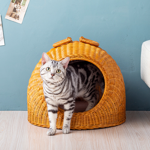 楽天市場 猫 ベッド ラタン ちぐら ドーム キャットハウス かわいい かまくら型 猫ちぐら ウレタンクッション付き アウトレットファニチャー