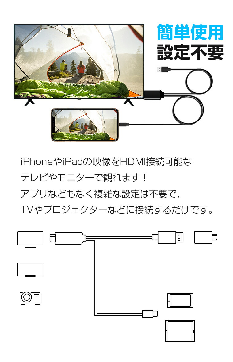 楽天市場 一体型 Iphone Hdmi変換ケーブル 充電しながら使える 長さ2m Ipad Hdmi Usbケーブル Av 変換アダプタ テレビ 接続 ケーブル アイフォン プロジェクター ビデオデッキ Youtube Tv出力 画面と音声同時出力 ミラーリング カーナビで使用 1080p高解像度 Ios13 設定