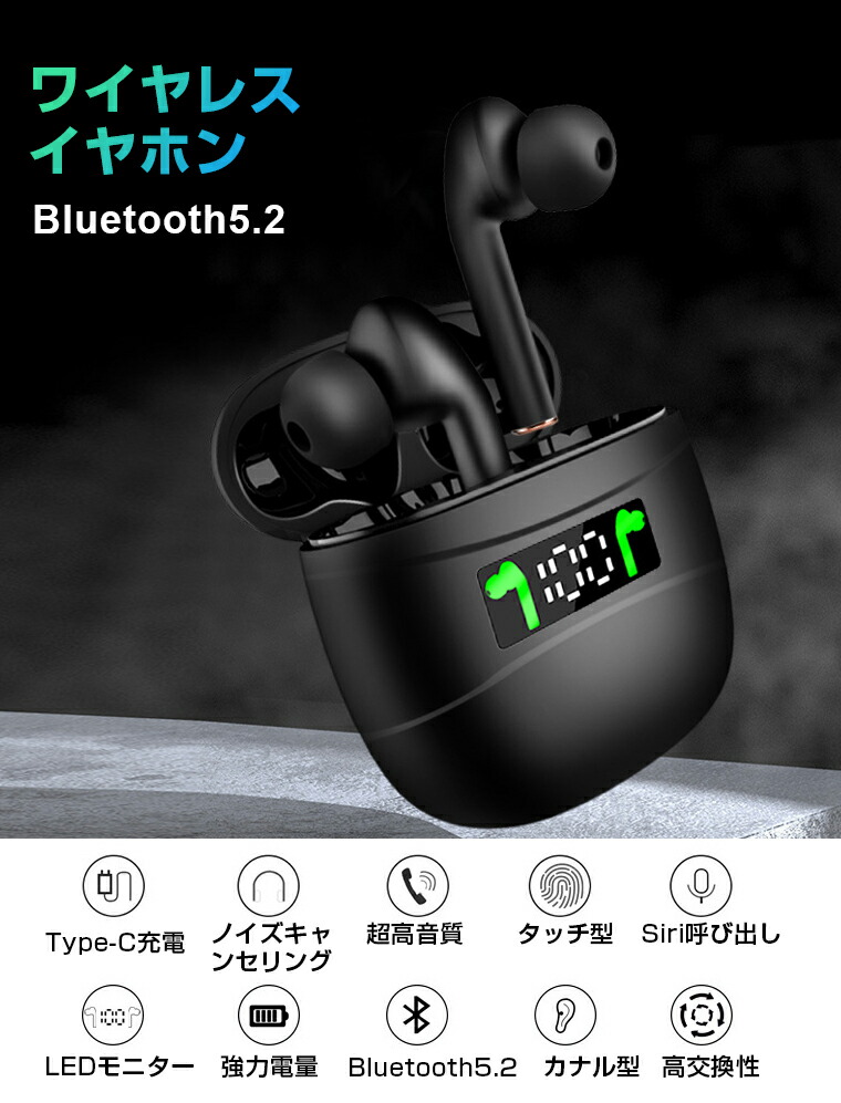 楽天市場 Bluetooth 5 2対応 ワイヤレスイヤホン Iphone 完全ワイヤレス Bluetooth 5 2 両耳 ワイヤレスイヤホン バッテリー残電量 左右別表示 高音質 ノイズキャンセリング 自動ペアリング Ip5x防水 J3pro 送料無料 Lively Life