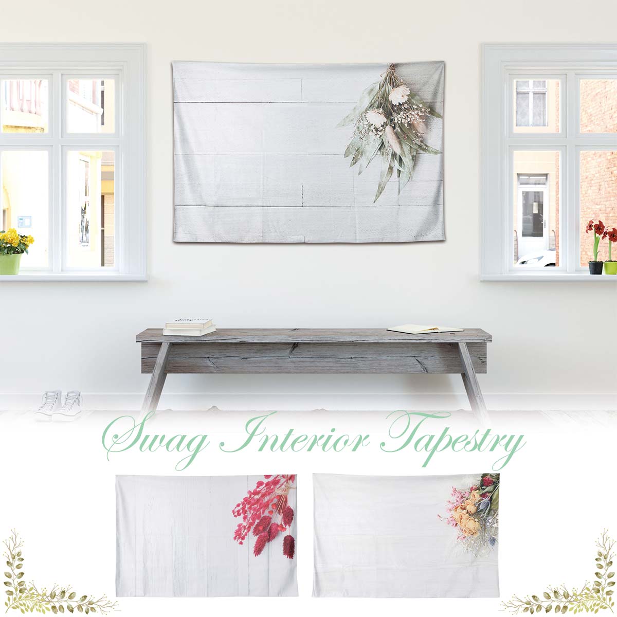 楽天市場】タペストリー スワッグ ドライフラワー 花 壁掛け