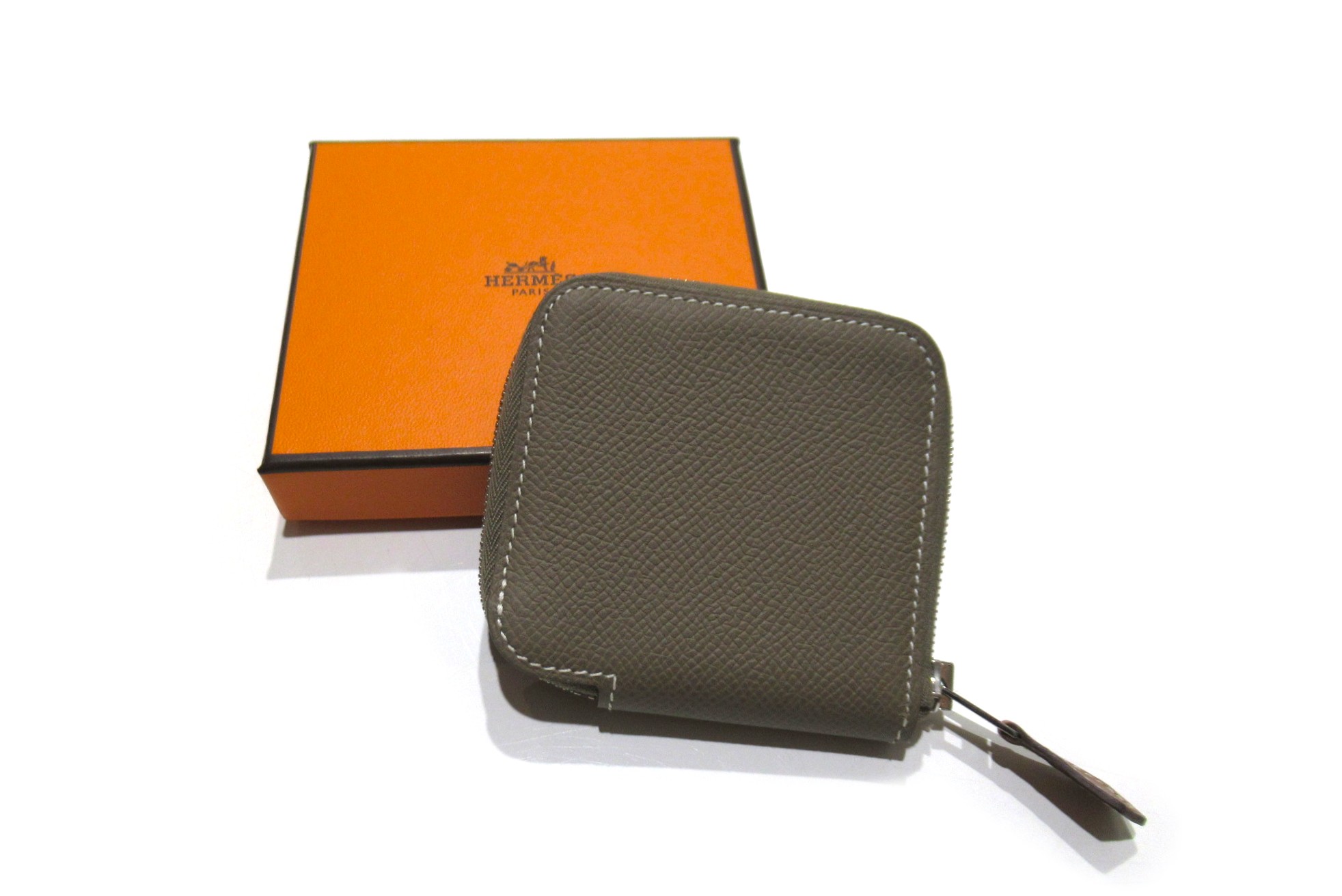 HERMES エルメス アザップミニ シルクイン エプソン エトゥープ しろがね色金具 D目じるし コインケース BOX付き添い人 位置づけるSA