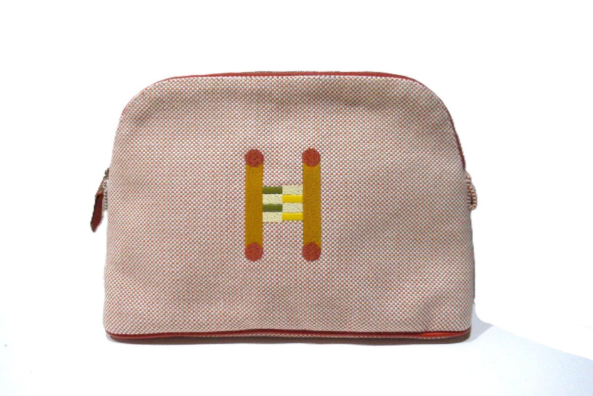 【新品】 エルメス HERMES ボリード 合財袋 クレイジーH MM 帆布 オレンジ色 小容れもの