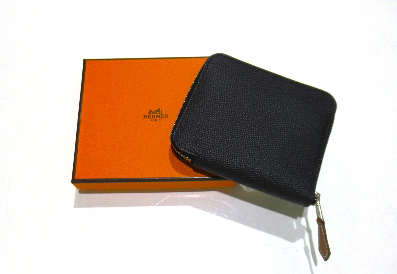 HERMES エルメス アザップコンパクト シルクイン ミニウォレット 財布 エプソン 黒 シルバー金具 未使用