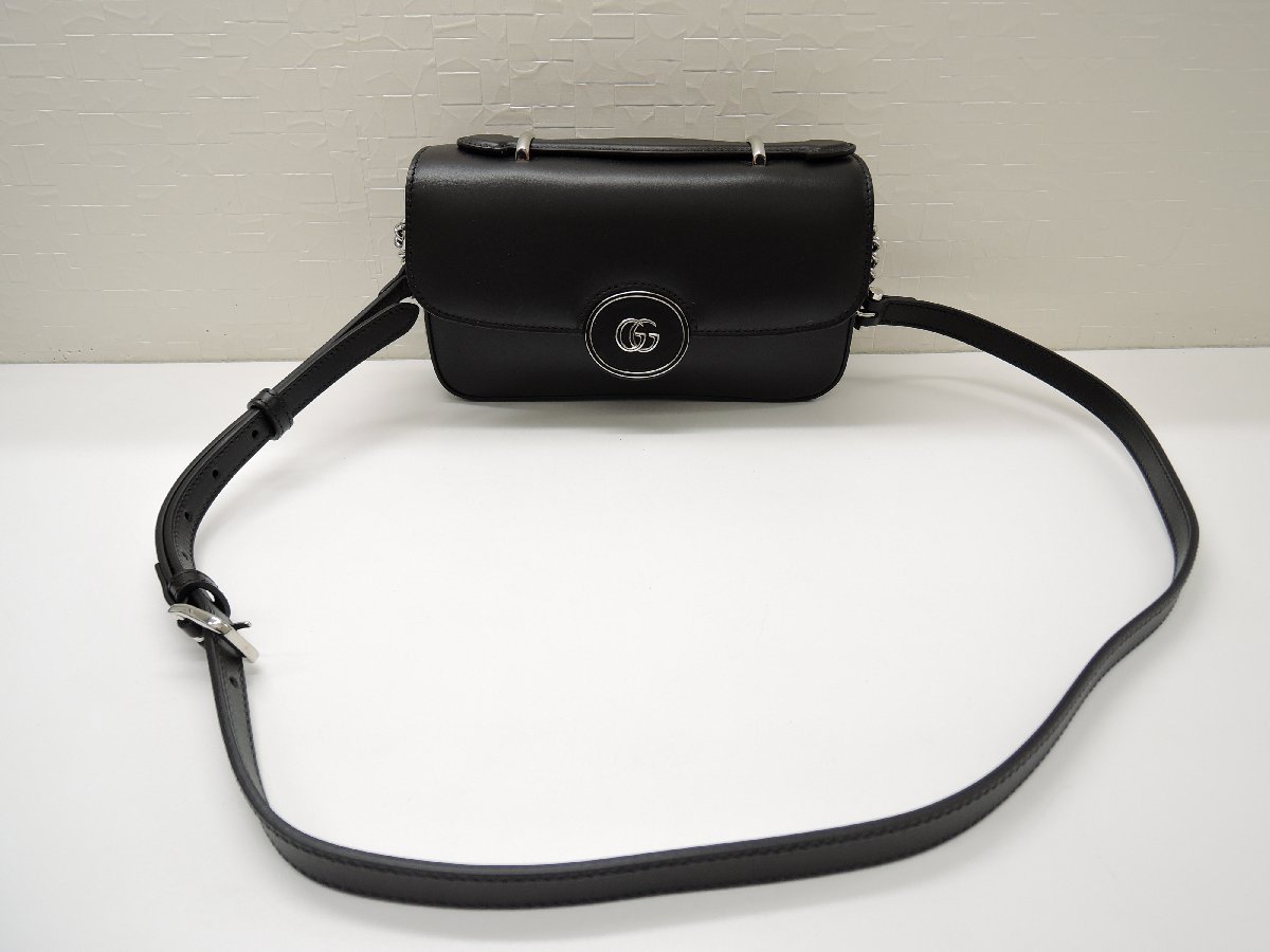 【未当て嵌める】グッチ GUCCI プチGG ミニ肩肉 739722 子ウシ PL 御徒面子 ショルダーバッグ 黒いこと
