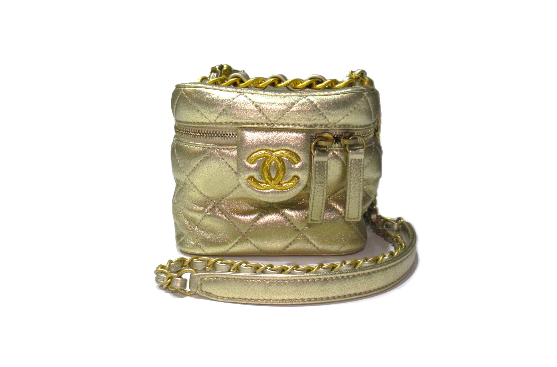 CHANEL シャネル スモールバニティ シープキルト ゴールド金具 三鞭酒ゴールド AS3228 レディース うしろ側 序列付けるAB