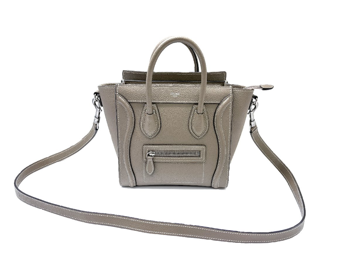 CELINE セリーヌ ラゲージ ナノ 2way ショルダーバッグ ハンドバック グレージュ 中古 序列付けるAB