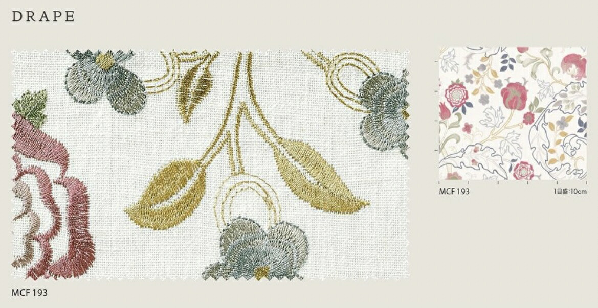 ウィリアムモリス生地 マリーイザベル柄 サンゲツ刺繍生地巾１２８センチ縦５０ｍ単位カット販売 ウィリアムモリスのデザインを日本の有名メーカーが刺繍生地に仕上げました！