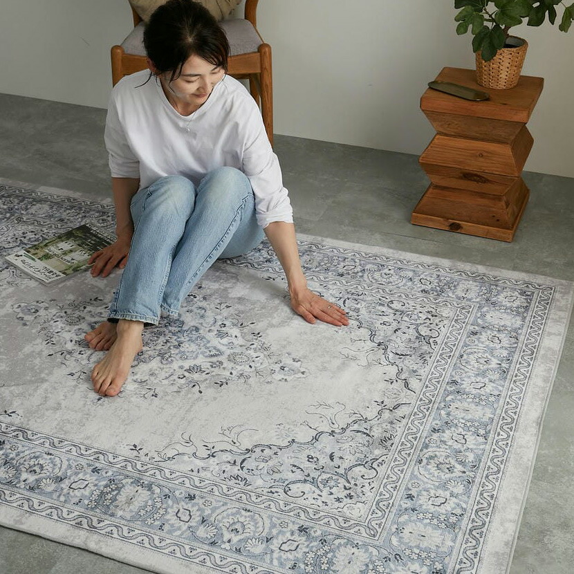 イラン風の言い慣わし的なデザインラグ【モンサール（約）130×190糎/190×190糎/190×240糎】洗える 今めかしい 愛くるしげ 北欧 引っ敷き すべり打ち切り