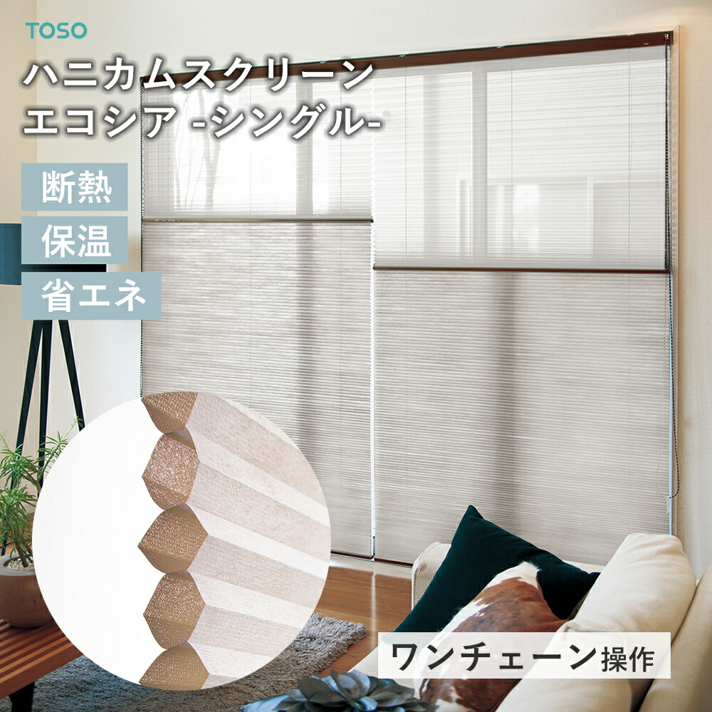 TOSO 購入注文 ハニカムスクリーン エコシア シェラ シングル表現スタイル【チェーン店手合い】トーソー ハニカムシェード  断熱 保温性 省エネ  冷暖房成り行き 窓 覆い布 六角形 防炎