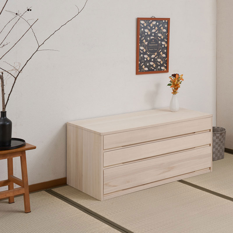 桐箪笥 3段 白木桐 日本製 完成品 ケース 衣装ケース 桐タンス チェスト 桐衣装箱 押入れ クローゼット 桐たんす 保管庫 保管ケース 竹炭シート 着物 衣類収納 MK