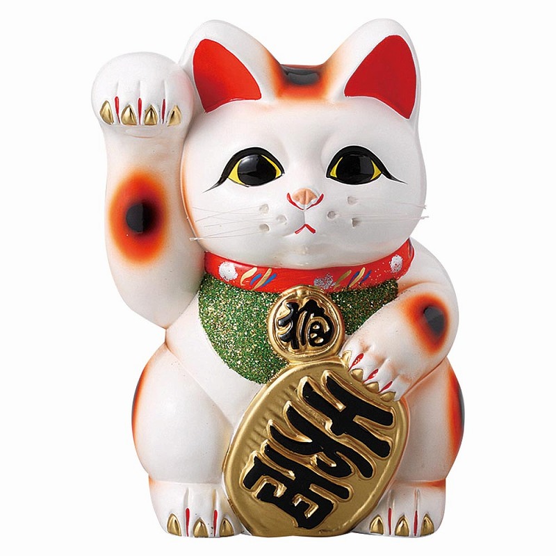常滑焼 白小判猫 ８号 右寄り 18×16×25糎