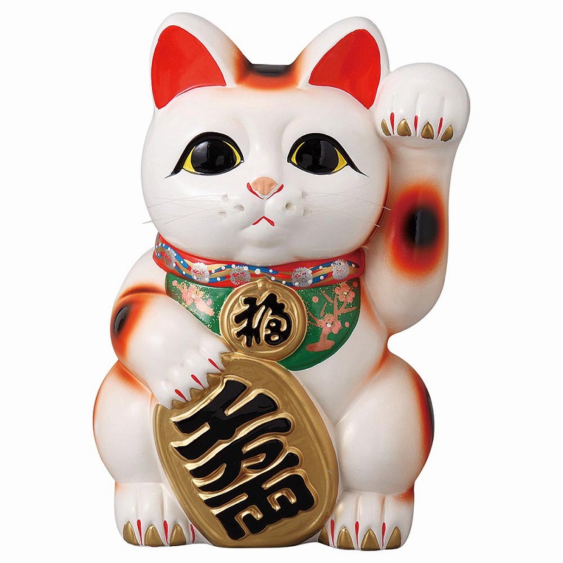 常滑焼　白小判猫　１０号　左手　23.5&times;22&times;33cm｜リビングプラザ店