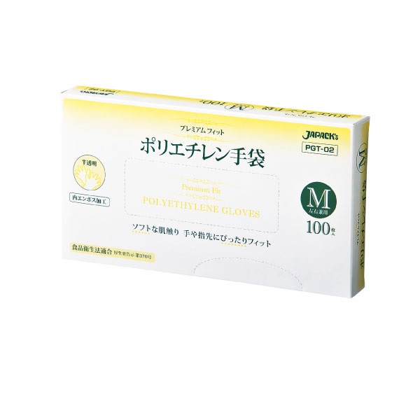 【会社組織宛貨物輸送無料】ジャパックス 御勤め用ポリ袋 PGT02 TPEプレミアムフィットポリグローブ M 無染めつける  100枚ｘ40ヶ（4,000枚） 容れもの売りわたす