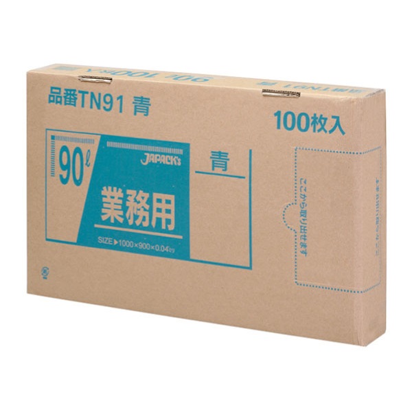 【企業宛送料無料】ジャパックス 業務用ポリ袋 TN91 強力ゴミ袋 90L 100枚ｘ3小箱（300枚） ケース販売