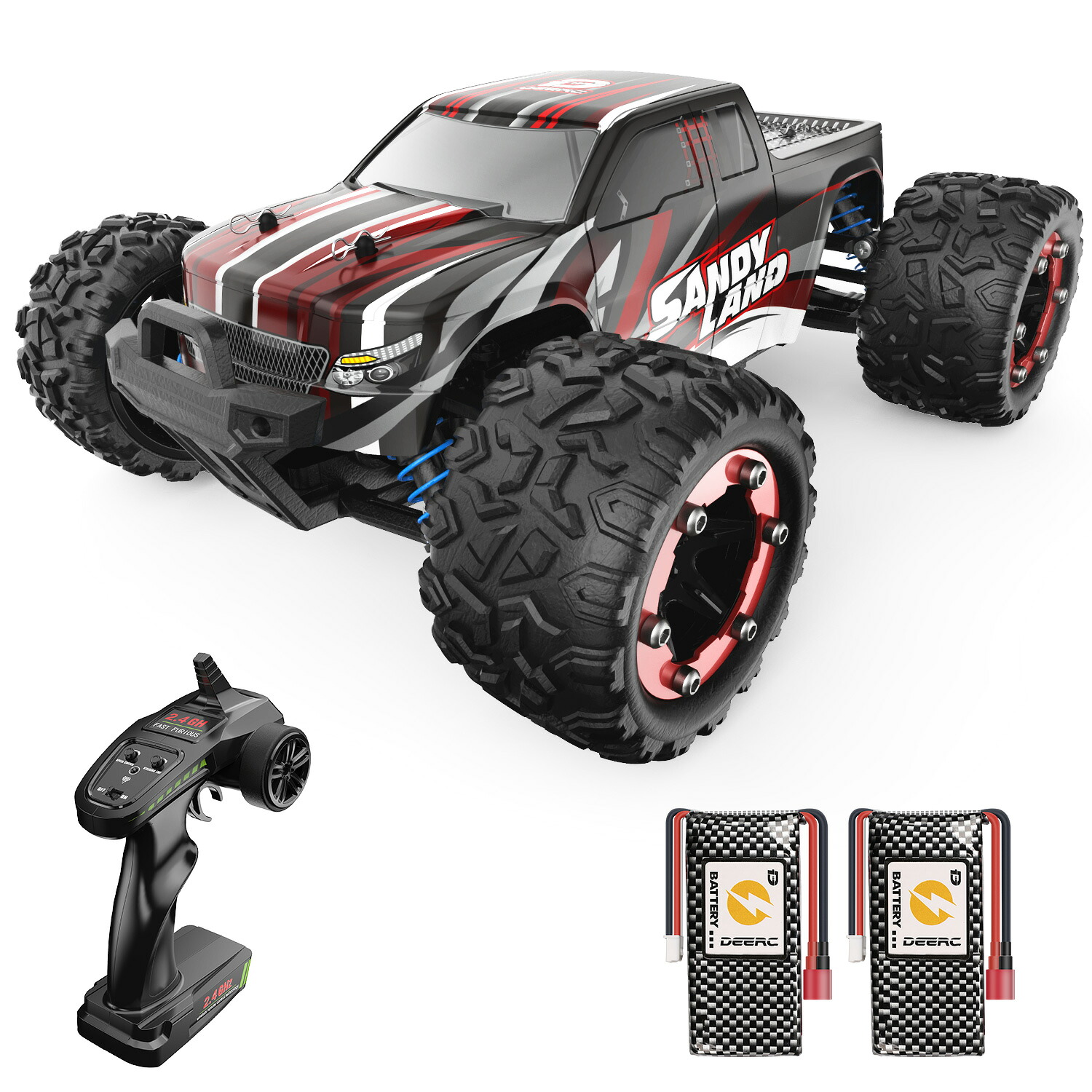 DEERC ラジコンカー オフロード おすすめ 手っとり早い 4wd 小わっぱ 成年者 40粁/h RC鉄道車両 1/18 遠隔操作鉄道車両 2.4Ghz無線電話取りまわし 四輪駆動動力 一ころ 40分間走れ 乾電池2個付き添い人 乗り越え威風堂々たる ラジコン 手あそび クリスマス 差し上げ物 de9300