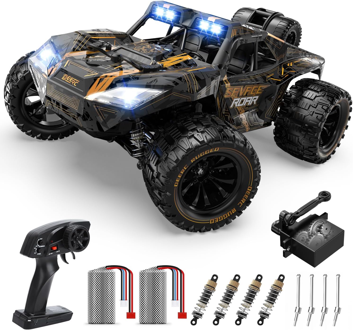 DEERC ラジコン ラジコンカー オフロード リモコンカー 4WD 高速 1/14スケール 32km/h 無段階 電動 RCカー 車おもちゃ 全地形対応 2.4GHz 操作時間32分 LEDライド 子供 小学生 中学生 男の子 プレゼント 誕生日 贈り物 技適認証済み 9005E