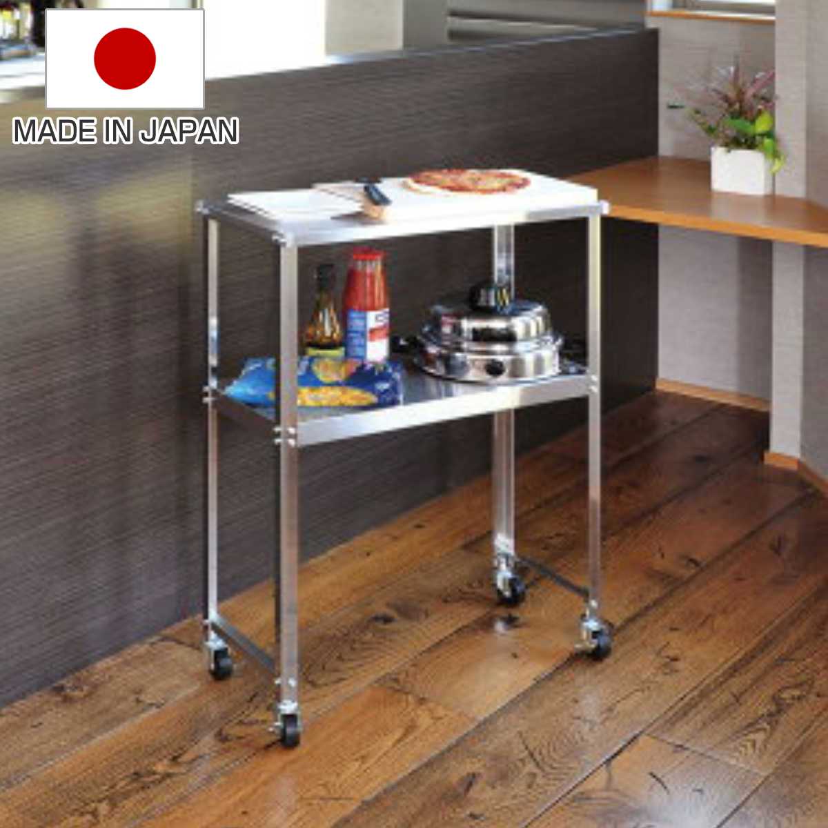 キッチンワゴン ステンレス移動キッチン作業台 幅60cm ( アジャスター付き 天板付き キッチンストッカー キッチン ストッカー 日本製 作業台 隙間収納 収納 作業台ワゴン オールステンレス 整理 補助スペース 洗面所 )|リビングート 店