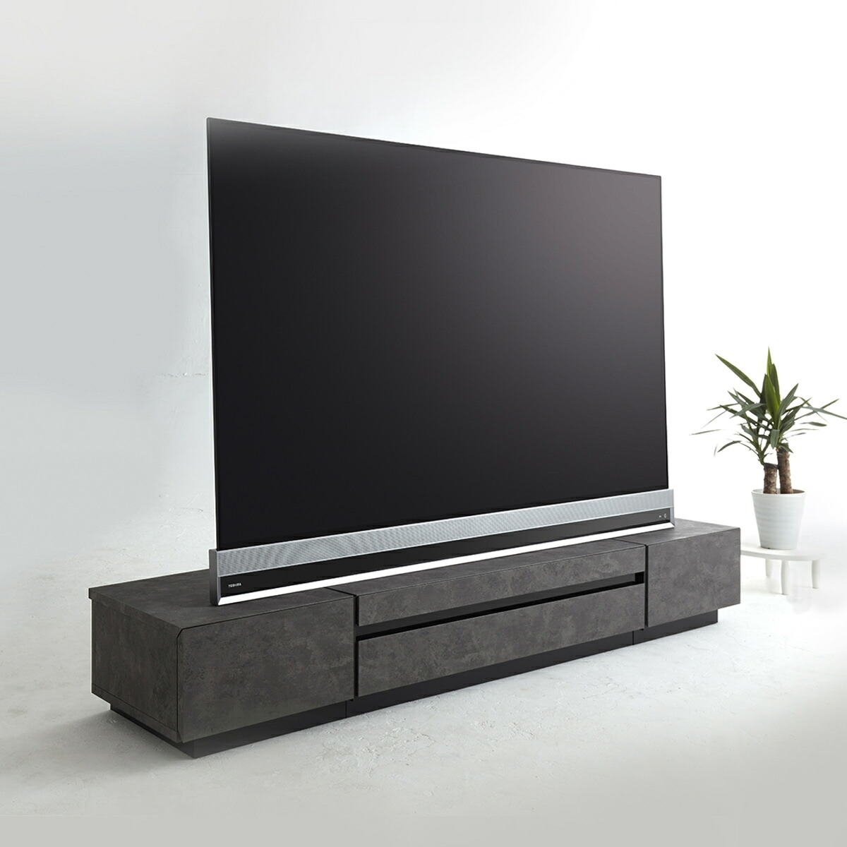 テレビ台 ローボード 石目調 モダンデザイン 86V型対応 約幅208cm （ 送料無料 テレビボード TV台 TVボード テレビラック AVボード テレビ 引き出し 収納 TVラック リビング収納 シンプル モダン 高級感 大型 おしゃれ ）｜リビングート　店