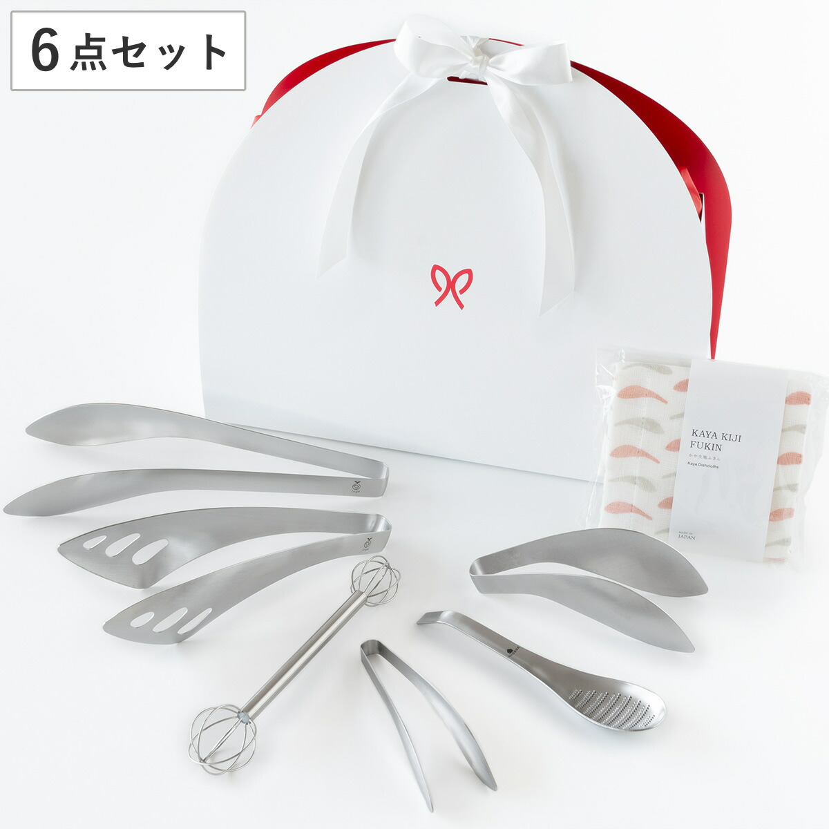 キッチンツール 6点セット A ハーフムーンセレクトセット オークス （ ステンレス製 調理器具 プレゼント 調理用トング おろしスプーン キッチンツールセット 食洗機対応 トング 薬味おろし みそマドラー ふきん付き おしゃれ ）