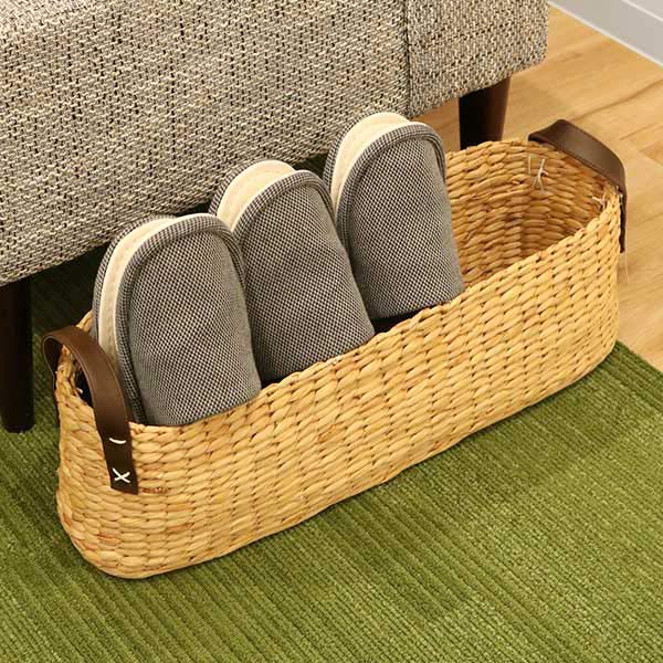 楽天市場 収納 バスケット ロング 持ち手付き スリッパ収納 ウォーターヒヤシンス 玄関収納 収納 収納ボックス 小物収納 収納ケース 自然素材 ナチュラル 籠 カゴ リビング収納 玄関 エントランス アジアン リビングート 楽天市場店