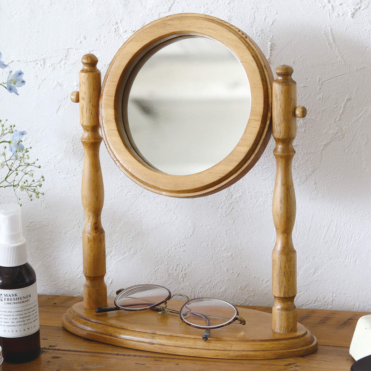 楽天市場】スタンドミラー 卓上ミラー パイン材 木製 ウッドミラー