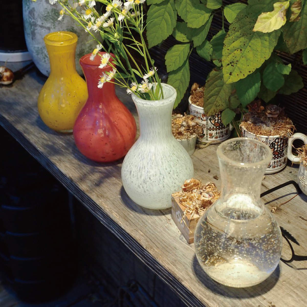 楽天市場】花瓶 手吹きバブルガラスフラワーベース ポット ガラス