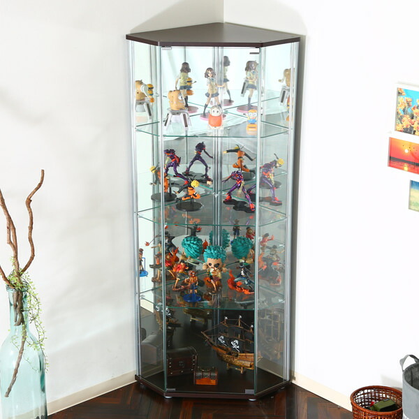 コレクションケース 幅72cm コーナータイプ ショーケース 背面ミラー （ ガラスケース 収納 キャビネット コーナー ウィスキー棚 ウイスキー棚 ガラスキャビネット ディスプレイラック 飾り棚 ディスプレイ 鏡 ミラー 360度 ）